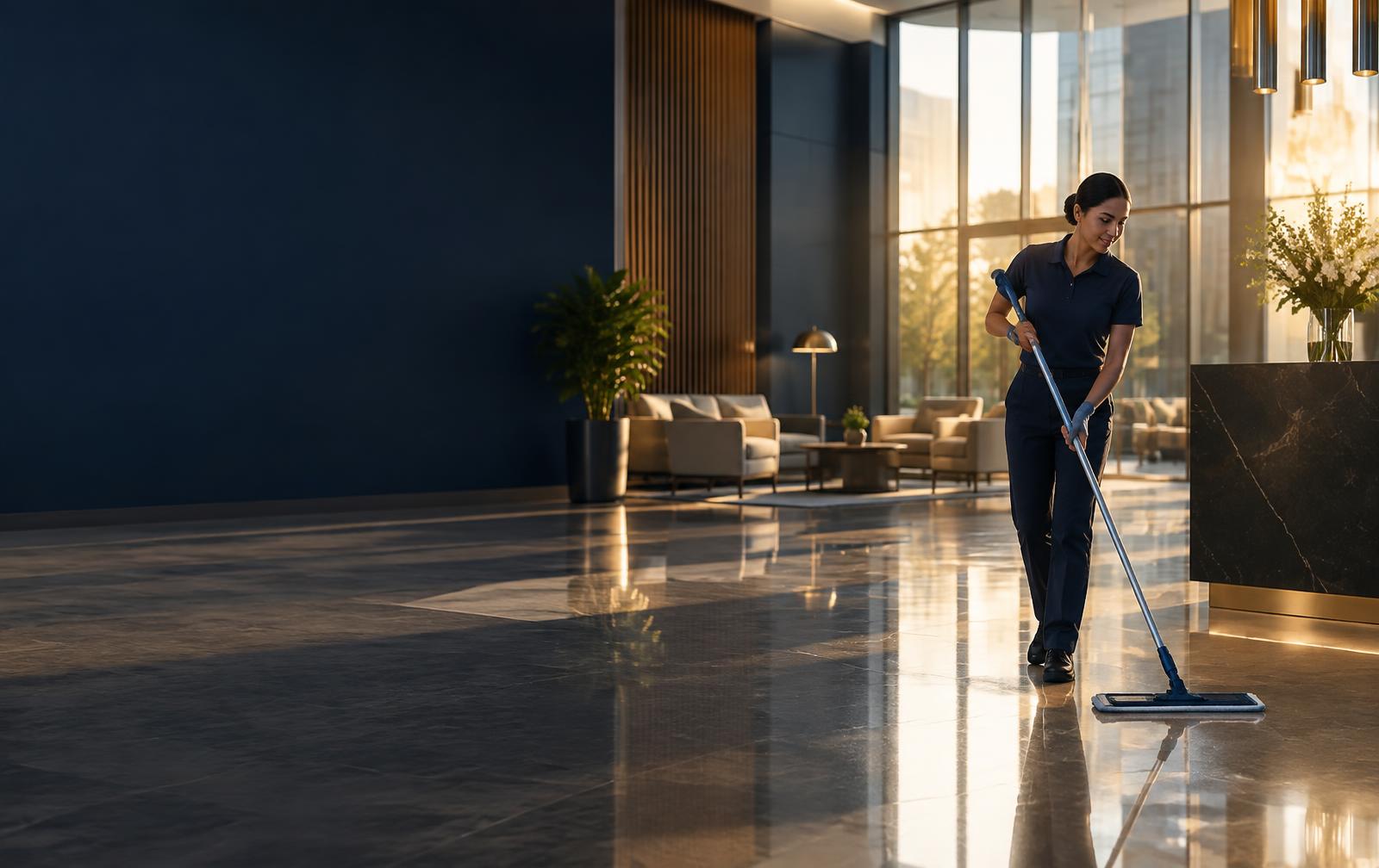 A Jimmar Clean professional caring for a polished commercial space
